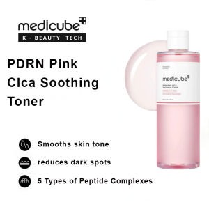 Medicube PDRN Pink Cica Soothing Toner 250ml - smooths skin tone reduces dark spots 5 types of peptide complexes