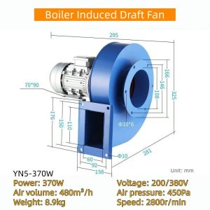 YN5-47 boiler induced draft fan high temperature centrifugal fan exhaust smoke machine industry warehouse kitchen dust stainless steel heater exhaust fan power 370W voltage 380V/220V bottom noise exhaust and suction 2 in 1 function