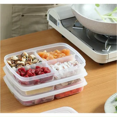 Combo 2 Hộp nhựa chia ngăn đựng thức ăn chữ nhật 4 ngăn cao cấp naki có nắp đậy kín hộp đựng thức ăn cho bé ăn dặm