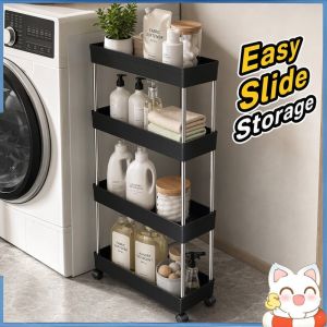 Slim Storage Cart 3 4 Tier Rolling Kitchen Bathroom Trolley Rack With Wheels Narrow Shelf