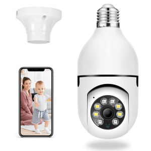 Intelligent Bulb Camera 1080P High Definition Night Vision Wifi IP Camera Connection Mobile 360 ° Panoramic Rotatable Intelligent Safety CCTV CameraMovement Detection Indoor and Outdoor Bidirectional Audio