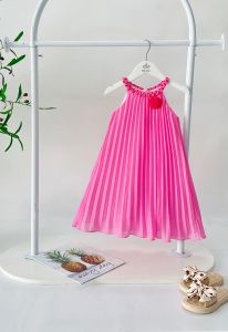 Đầm cổ yếm maxi dập ly loang màu cầu vòng cực cute váy đầm đi chơi đi biển bé từ 14- 40kg váy công chúa váy cầu vòng