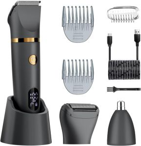 Máy cạo lông cho nam giới máy cắt lông đa năng 3 trong 1 & máy cạo lông vùng kín với lưỡi dao titan (không gây vết xước) ) Máy Cạo Râu Điện Chống Nước IPX7 Màn Hình LED Sử Dụng Được Khi Ướt/Khô