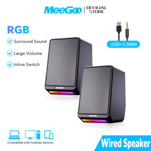 MEEGOO ลําโพงไร้สายแบบตั้งโต๊ะ ลำโพงบลูทูธ Wireless Bluetooth speaker  เบสหนัก ๆ ไมโครโฟนคู่ 5W ไฟ RGB เสียงHIFI สำหรับ คอมพิวเตอร์ มือถือ แล็ปท็อป