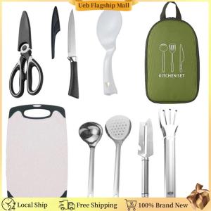 [Ueb Flagship Mall] 8 Pcs Camping Cooking Utensils Set Stainless Steel Camping Cooking Set Portable Outdoor Camp Cookware Set Camping Gear