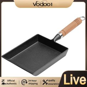 กระทะเหล็กหล่อสำหรับทอดไข่ไม่ติดพื้นผิวญี่ปุ่น ขนาด 20 ซม เหมาะสำหรับทำอาหารเช้า ทนทาน สีดำ