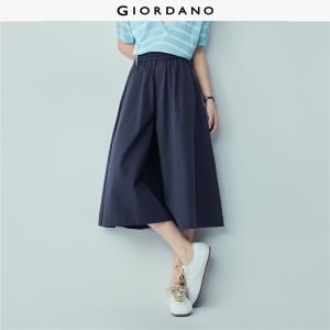 Giordano Beau Monde Women 100% cotton elastic waist cropped culotte pants Free Shipping 13426502