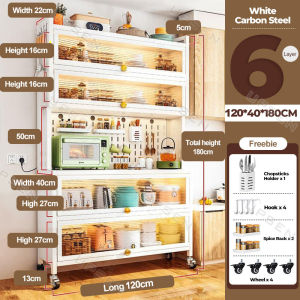 Supersize 120*40*180cm Kitchen Storage Cabinet Sideboard Cupboard Microwave Stand Cabon Steel Organizer With Foldable Door