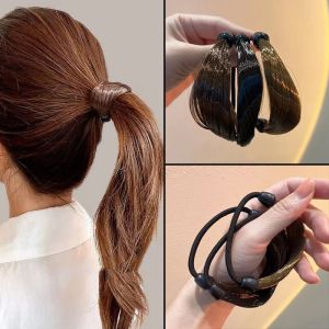 Classic Faux Wig Hair Rope Ties Women Girls Simple Elastic Ponytail Holder Braid Straight Rubber Band