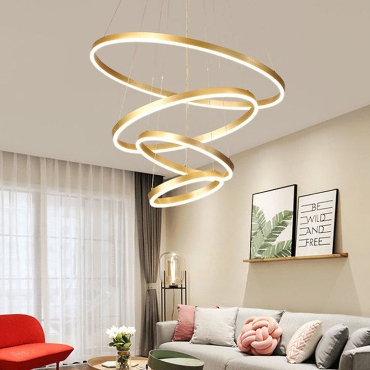 TOMAX 5Ring Gold LED Chandelier Large Nordic Pendant Light for Living  Room, Duplex, Staircase, Restaurant Office Designer Hanging Lamp  Lazada