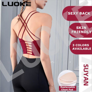 Luoke Sport Bra Breathable Sports Wear Women with Chest Pad Beauty Back Sling Yoga Clothes Fitness Belly Button Top