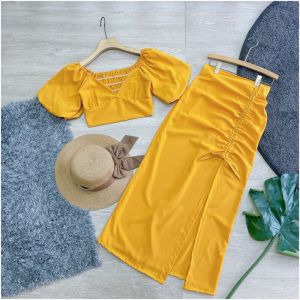 CC 18977 ชุดเซทกระโปรง ชุดไปทะเล เที่ยวทะเล เดินหาด ใส่เที่ยว (ฟรีไซส์ M อก 32-34 เอว23-32 สพ34-38)