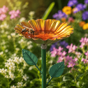 ZSDN MALL Thiết kế hoa Bình cấp nước cho ong Sắt Cọc cắm vườn Máy cấp nước Bee Butterfly Bể tắm ong Ngoài trời Cốc uống nước cho côn trùng Vườn