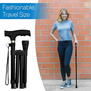 Aluminum Metal Folding Walking Stick with Adjustable Height and Non-slip Rubber Base Telescopic Walk