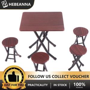 hebeanna 1:12 Dollhouse mini furniture folding table and chair set with 4 stool models