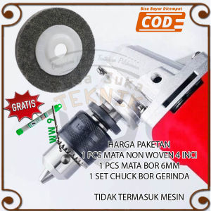Mata Poles Stainless Non Woven Roda Cakram + Konverter Kepala Chuck  Adapter Bor Ke Gerinda