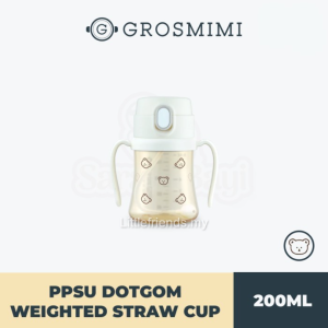 Grosmimi Korea PPSU Weighted Straw Cup Dotgom / Cherrish (200ML/300ML) Drinking Bottle Training Cup Water 格罗咪咪水杯训练杯
