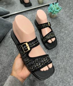 SANDAL FLAT WANITA PLATFORM RAJUT GESPER KOREA STYLE TERBARU 2025 KEKINIAN