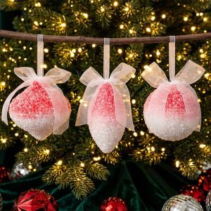 LETIGO 1 Pair Pink Foam Christmas Ball Foam Sequin Bow Sparkling Tree Ornament Festive Lightweight Christmas Tree Decorations Christmas Tree