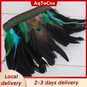 [COD] AqToCna Ship within 24 hours Fashion Feather Crown Headbands With Strap Decorative Headdress Indian Crown Hair Band Halloween Cosplay Headwear