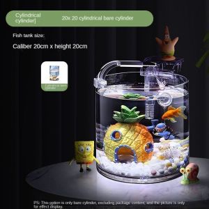 Table Top Fish Tank Set Aquarium Super White Glass Cylinder hot delivery Full Set of Landscape Pine House Sponge Baby Small Creative round Cyli EC1866