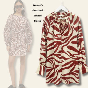 Dress Mini Wanita Lengan Panjang Murah 538 Oversized Cream Print