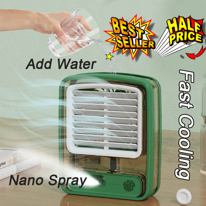 USB Portable Mini Fan with Humidifier Spray Air Conditioner Air Cooler Fan  Rechargeable 1200mah Water Cooling Fan Air Conditioning For Office Mobile 