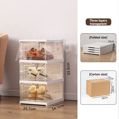 【Large Size】 Clear Plastic Shoe Box Organizer Hard Case Flip-open Stackable Foldable Dustproof Moisture-proof Shoe Rack
