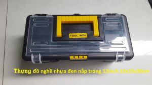 Thùng đồ nghề nhựa đen nắp trong 12inch 12x15x30cm