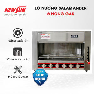 Lò Nướng Chín Thực Phẩm Không Khói Salamander NEWSUN 6 Họng Bằng Gas - Hàng Chính Hãng - Bảo Hành 12 Tháng