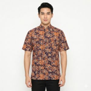 Exclusive Kurtique (M Size) Batik Mens Chinese Collar - 100% Genuine Handmade Batik - Hand-Stamped