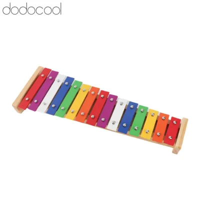 Dodocool Colorful Glockenspiel Xylophone Wooden and Aluminum Percussion Musical Instrument Educational Toy 15 Tones with 2 Plastic Mallets for Baby Kids Children