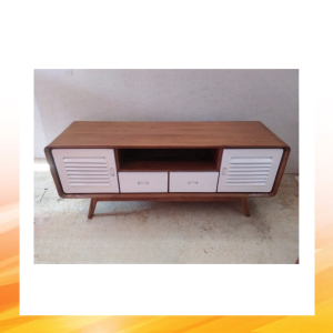 Buffet meja tv minimalis kayu jati solid model retro (anti rayap)