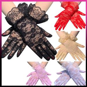 QIXIANG3 ถุงมือสั้นลูกไม้สำหรับผู้หญิงสไตล์วินเทจถุงมือสำหรับเจ้าสาวในงานแต่งงานถุงมือสำหรับงานเลี้ยงน้ำชาถุงมือดอกไม้สำหรับงานเลี้ยงอาหารค่ำชุดแฟนซีถุงมือเครื่องประดับ