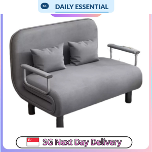 【DAILY ESSENTIAL】 Folding Sofa Bed | Grey Fabric or Blue Velvet | 65-150cm