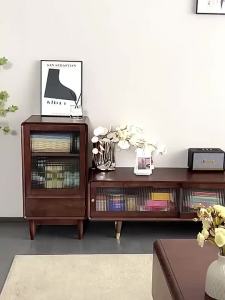 Solid Wood TV Cabinet Combination Modern and Simple Living Room TV Console Walnut Color Floor to TV Cabinet