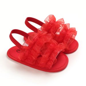 New Newborn Fashion Red Bow Princess Shoes Non Slip Fabric Sole Baby Girls Shoes Cute Flower Baby Shoes Soft Velcro Walking Shoes