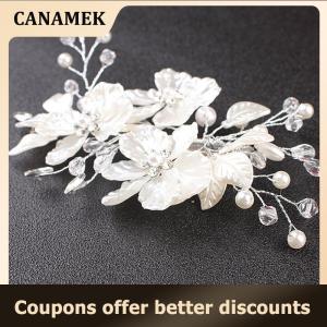 【 CANAMEK 】 Bridal Crystal Pearl Flower Hair Clip Hair Jewelry Wedding Hair Accessory Luxury