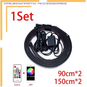 【Bestseller Alert】 DriveDynasty Car Underglow Strips Kit Rgb Flexible Flowing Led Strip App Remote Control Goods 4 Pcs.