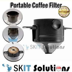 【SKIT SG】Coffee Filter Telescopic Drip Cup Stainless Steel Double-layer Foldable Portable Paperless Reusable Funnel Tea Infuser Dripper Holder Easy Use Clean Environmental Friendly Strainer