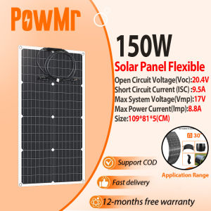PowMr 150W Flexible Solar Panel Monocrystalline IP67 Waterproof Bendable Panel for RV Yacht Home Off‑Grid System