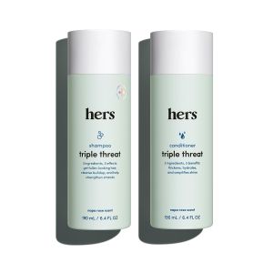hers Triple Threat Shampoo & Conditioner Set - tin Saw Palmetto & Pumpkin Seed Oil Formula - Thickens & Hydrates - Color-Safe Paraben-Free Vegan - Napa Rose Scent - 6.4 Fl Oz 2 Count