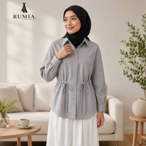 RUMIA Women Long Sleeve Shirt With Waist Drawstring Button Up Collared Casual Loose Fit Elegant Blouse Top Korean style