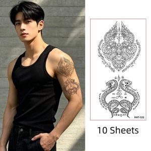 JON09 10 Sheets Fake Thai Culture Tattoo Stickers Water Transfer Decals Instant Body Art Sticker Gecko Mat Finish Temporary Tattoo Finger Hand Legs Arm