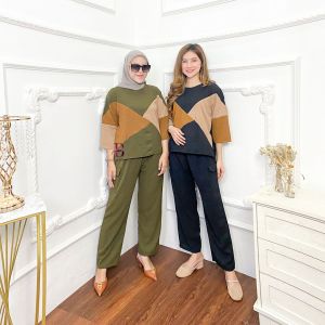 Setelan Hijab Casual Multicolor Kiyowo Cargo dengan Baju Pakaian Bulu Lapis
