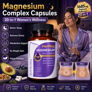 Magnesium Capsules Stress Relief Supplement Magnesium Glycinate Mineral Complex High Absorption Formula Relaxation Support Sleep Wellness Mood Balance Daily Supplement