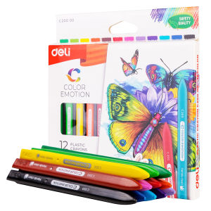 Deli Plastic Crayon / Krayon Plastik 12/18/24 Warna Triangular Tahan Lama Non-Toxic EC200X0