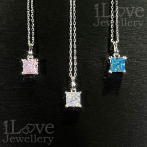 iLove Jewellery 925 Sterling Silver 18K White Gold Plated 1.25ct Princess Cut Pendant Cubic Zirconia Neckace Jewelry Birthday Gifts Women Fashion ILN007