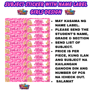 SUBJECT STICKER LABEL WITH NAME LABEL GIRLS DESIGN HIGH QUALITY SCRATCH PROOF GLOSSY STICKERS FOR NOTEBOOK GIRLS DESIGN