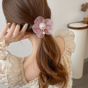 [SG | Fairy Fairy] 2pc 4pc Organza Faux Pearl Flower Shape Hair Ties Beads Girls Scrunchies Rubber Bands Ponytail Holders Hair Accessories Elastic Hair Band